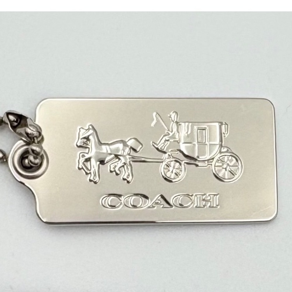 Coach Purse Hangtag Set Black Leather Silver Metal Carriage Chain Charm‎ Set - Picture 5 of 5